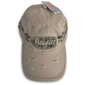 Peterbilt Distressed Camo Striped Adjustable Ball Cap Tan Green NWT